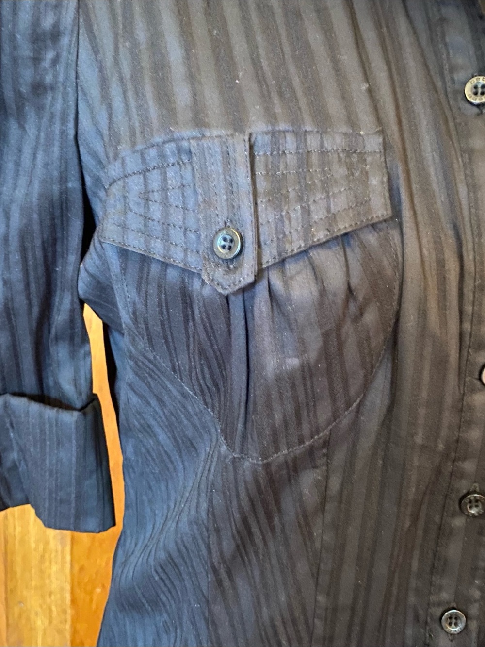 bebe Black Striped Button-Down Collared Shirt - Picture 2 of 3